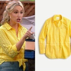 J. Crew Classic Fit Eyelet Blouse Top Yellow Button Up Shirt Women's 8